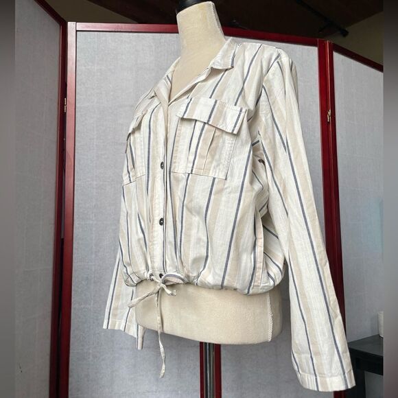 LOFT (New) Lightweight Linen Button Down Striped Collared Top (Size: Small - Picture 9 of 12